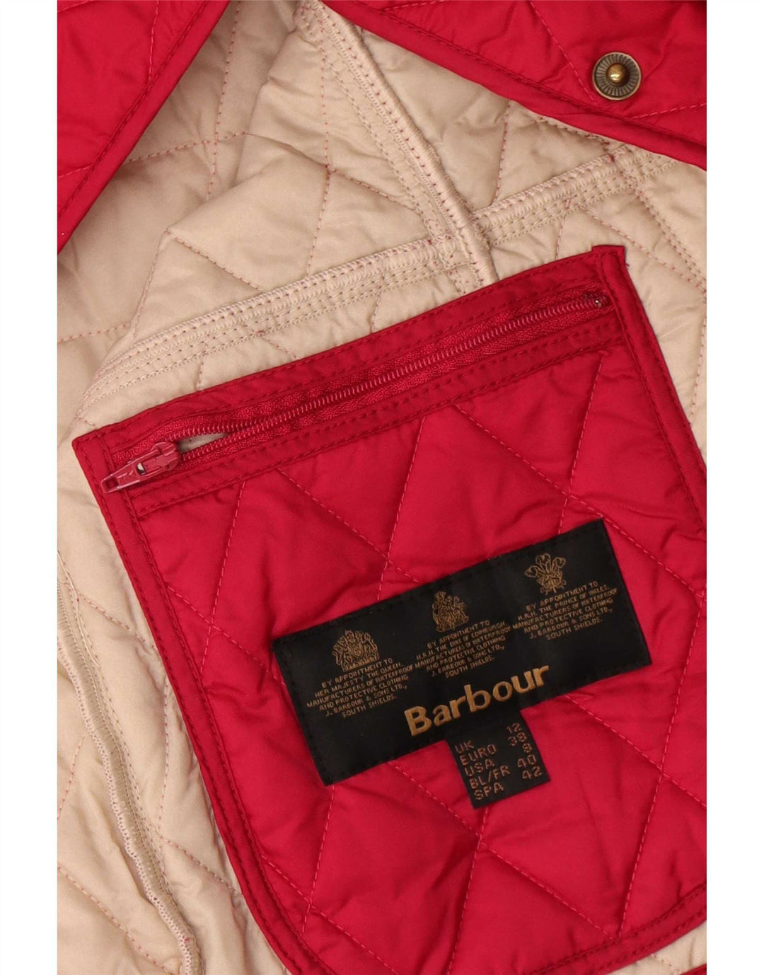 Barbour Womens Quilted Jacket UK 12 Medium Red Polyamide