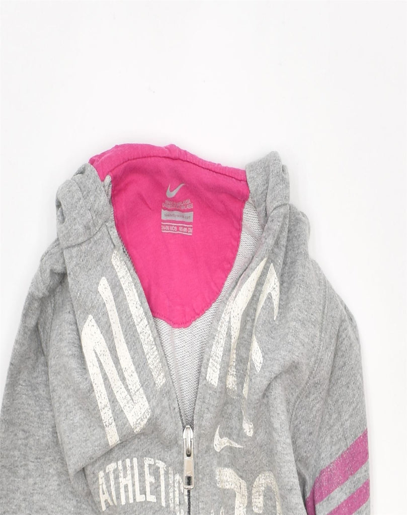 NIKE Girls Graphic Zip Hoodie Sweater 2-3 Years Grey Cotton | Vintage | Thrift | Second-Hand | Used Clothing | Messina Hembry 