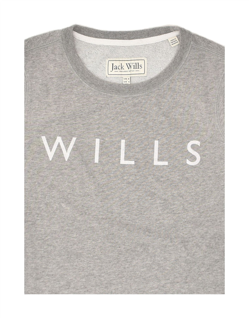 JACK WILLS Womens Graphic Sweatshirt Jumper UK 8 Small  Grey Cotton | Vintage Jack Wills | Thrift | Second-Hand Jack Wills | Used Clothing | Messina Hembry 