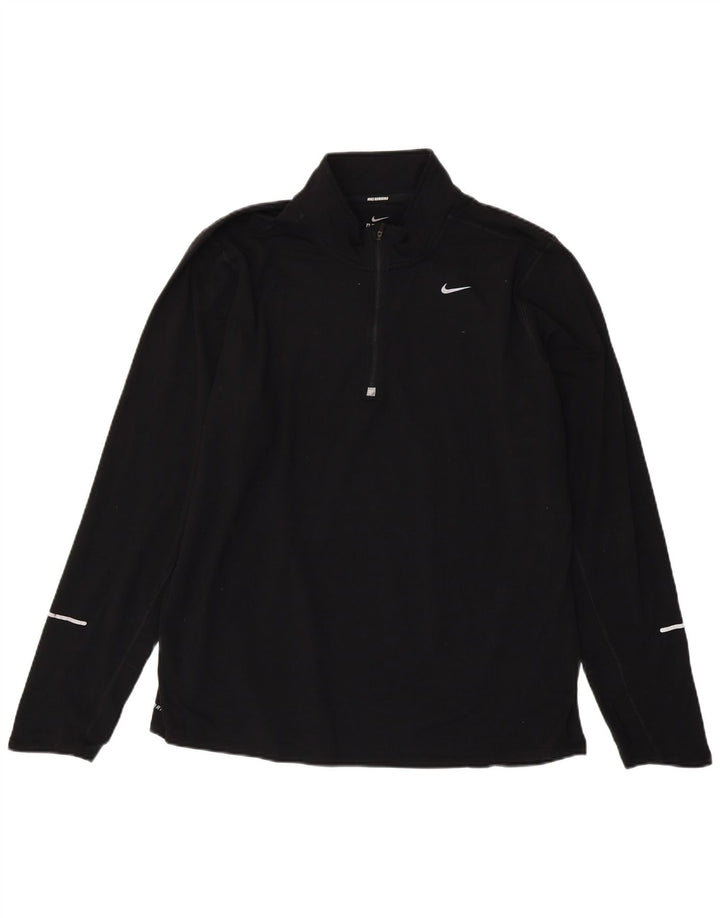 NIKE Mens Dri Fit Zip Neck Pullover Tracksuit Top XL Black Polyester