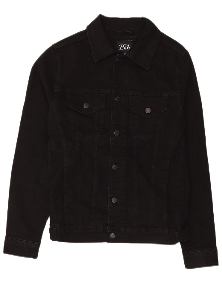 Zara Mens Denim Jacket UK 36 Small Black Cotton