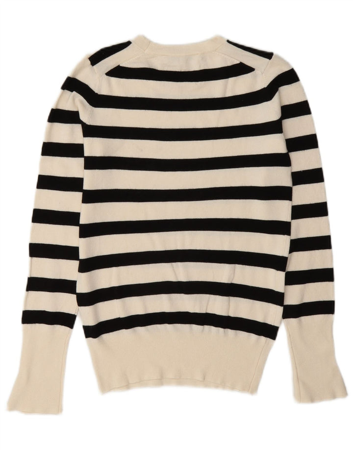 Zara Womens Crew Neck Jumper Sweater UK 10 Small White Striped