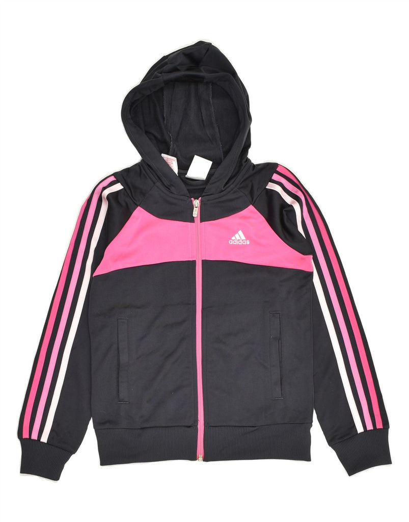 ADIDAS Girls Zip Hoodie Sweater 9-10 Years Black Colourblock Polyester | Vintage Adidas | Thrift | Second-Hand Adidas | Used Clothing | Messina Hembry 