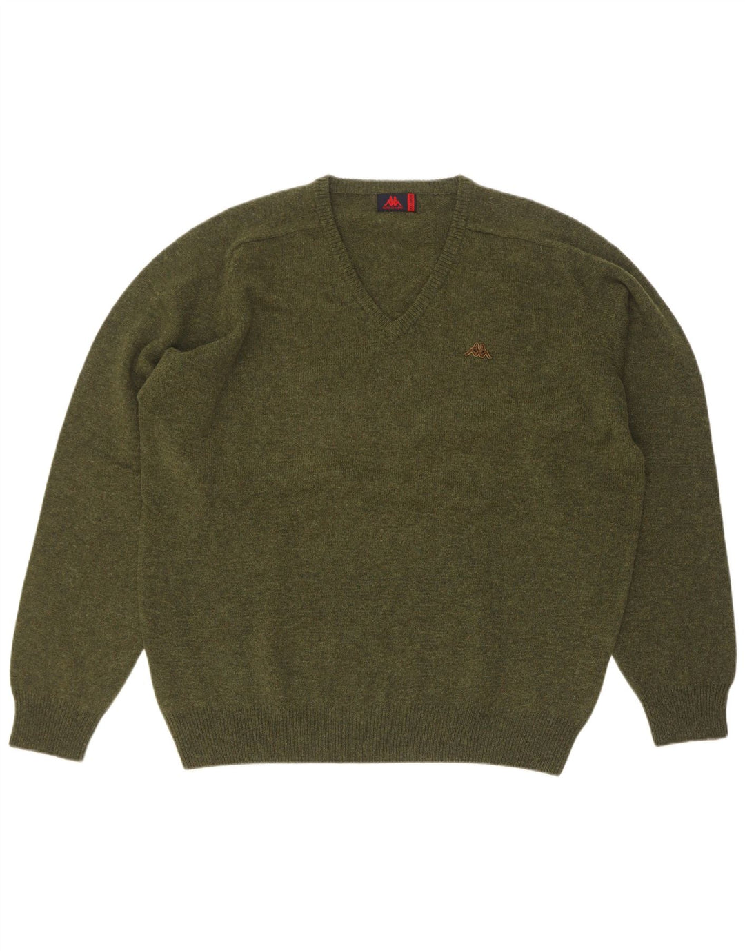 Kappa Mens V-Neck Jumper Sweater 2XL Khaki Virgin Wool