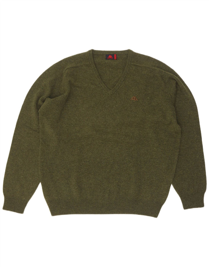 Kappa Mens V-Neck Jumper Sweater 2XL Khaki Virgin Wool
