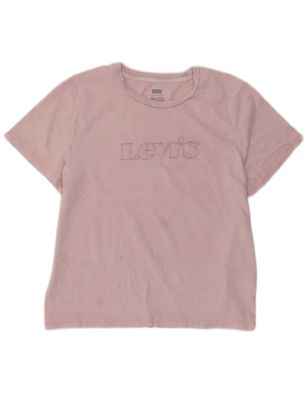 Levi's Womens Crop Graphic T-Shirt Top UK 12 Medium Pink Cotton