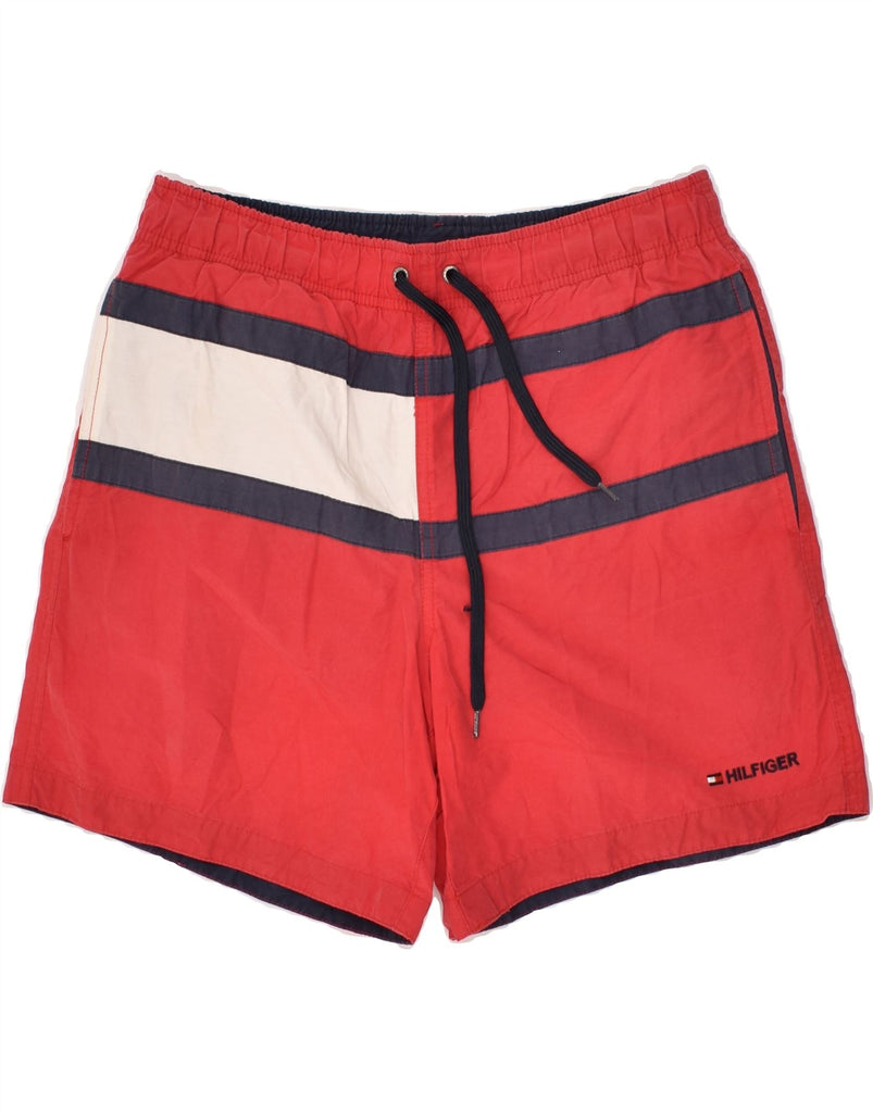 TOMMY HILFIGER Mens Swimming Shorts Small Red Colourblock Cotton | Vintage Tommy Hilfiger | Thrift | Second-Hand Tommy Hilfiger | Used Clothing | Messina Hembry 