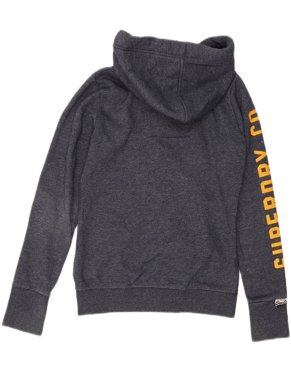 Superdry Womens Graphic Zip Hoodie Sweater UK 10 Small Navy Blue Cotton