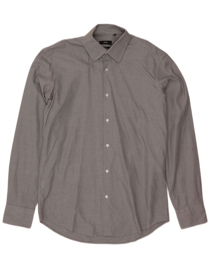 Hugo Boss Mens Shirt Size 40 15 3/4 Medium Grey Spotted Cotton
