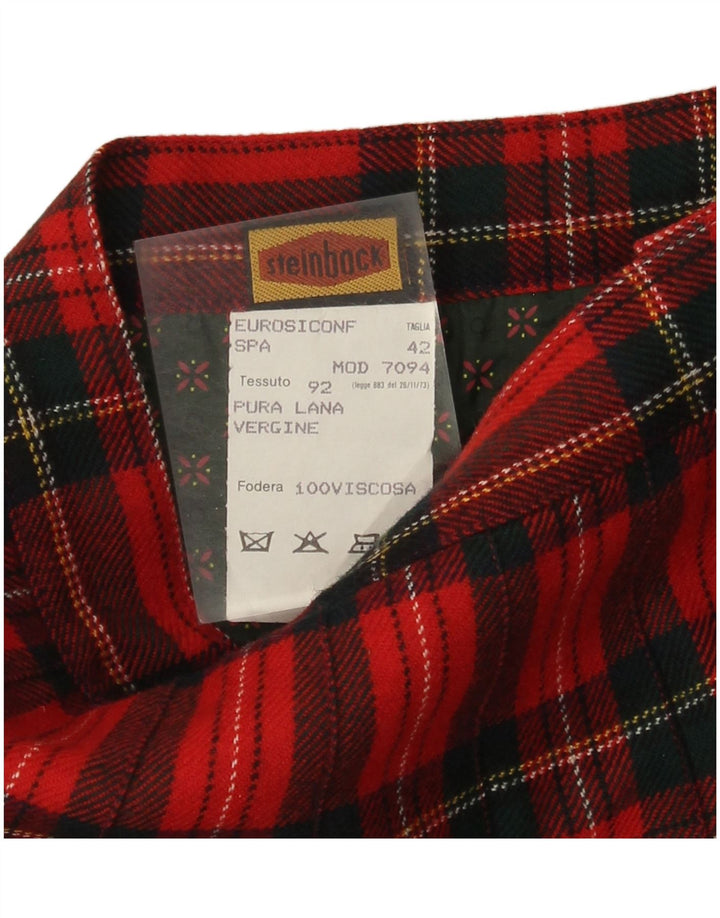 Steinbock Womens High Waist Wrap Skirt IT 42 Medium W26  Red Check Wool