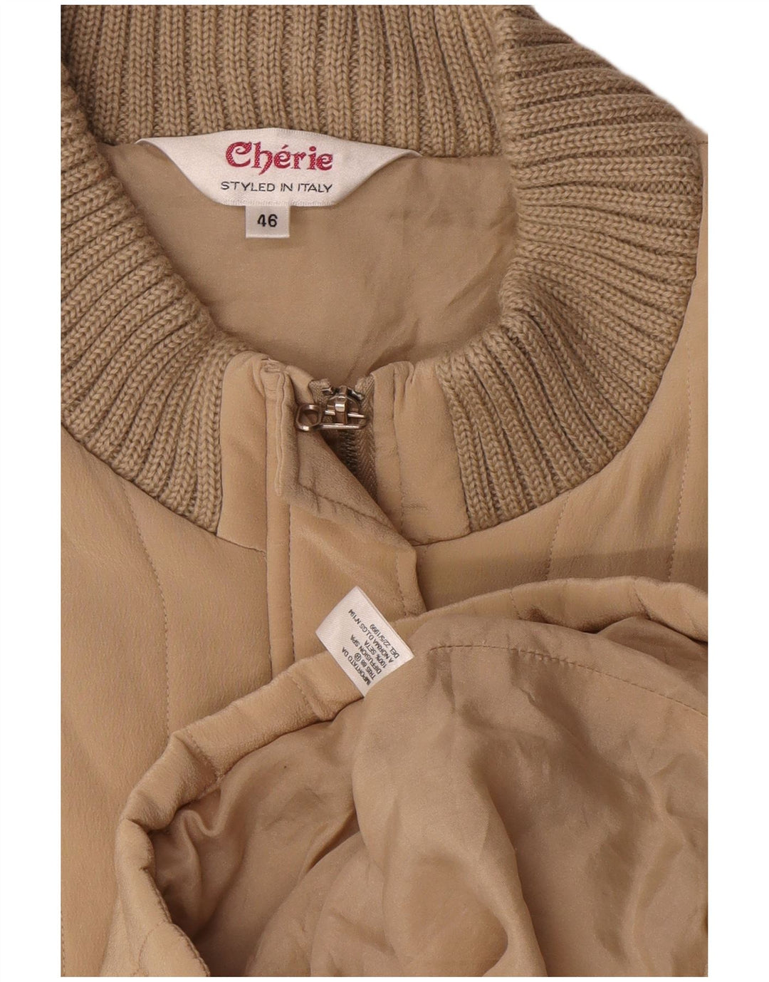 cherie Womens Bomber Jacket IT 46 Large Beige Silk
