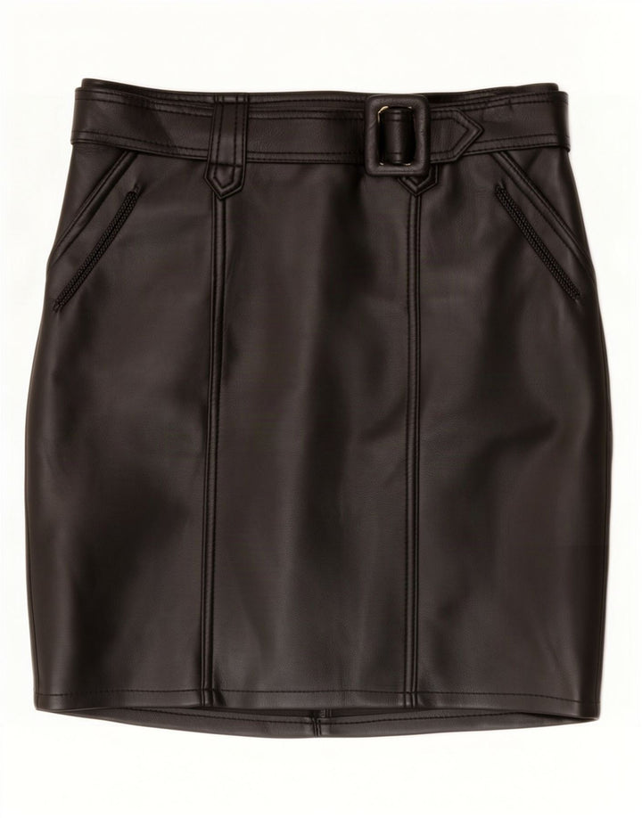 Vintage Womens Mini Leather Skirt Large W34 Black