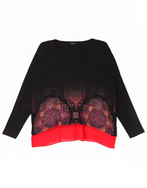 Desigual Womens Long Sleeve Asymmetric Tunic Top UK 14 Large Black Floral