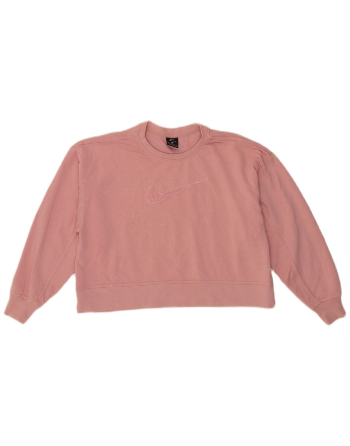 Nike Womens Crop Graphic Sweatshirt Jumper UK 14 Medium Pink Cotton