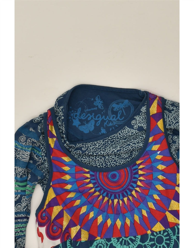 DESIGUAL Girls Long Sleeve A-Line Dress 9-10 Years Blue Patchwork Cotton | Vintage Desigual | Thrift | Second-Hand Desigual | Used Clothing | Messina Hembry 