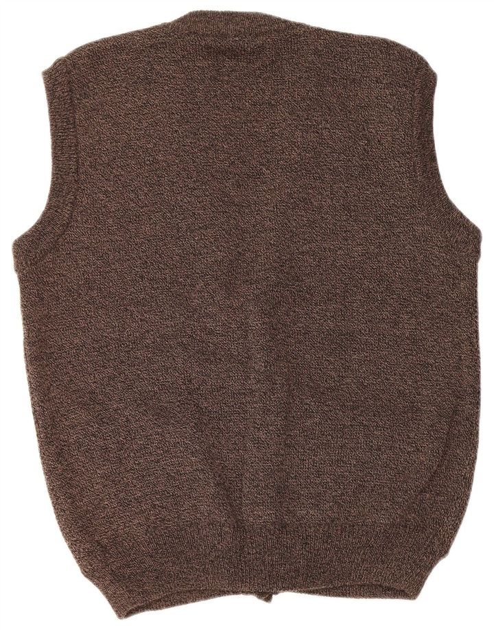 VINTAGE Mens Sleeveless Cardigan Sweater Medium Brown Fair Isle