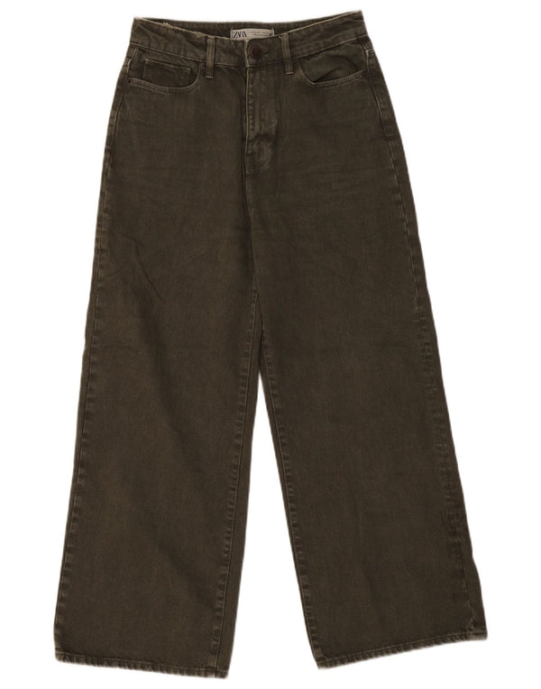 Zara Womens High Waist Wide Leg Jeans EU 36 XS W26 L27 Khaki