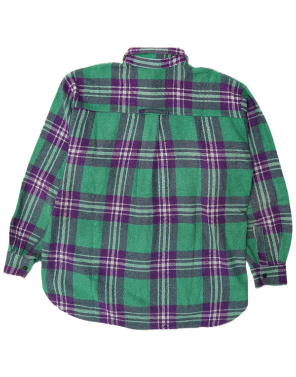 CONTE OF FLORENCE Mens Flannel Shirt Medium Green Check Wool