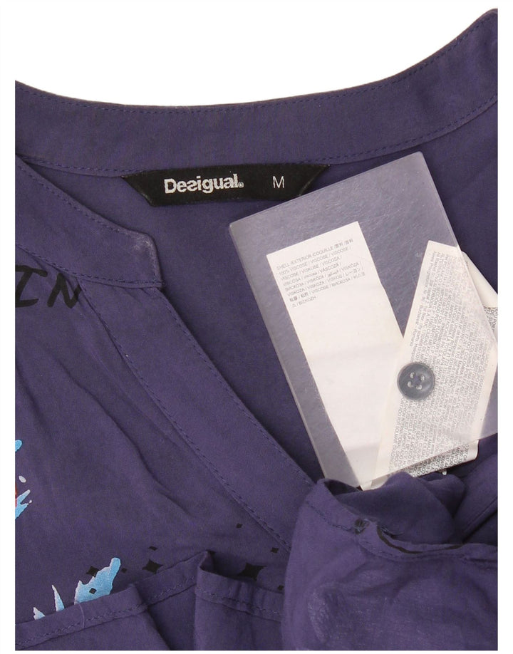 Desigual Womens Pullover Shirt UK 14 Medium Navy Blue Floral Viscose