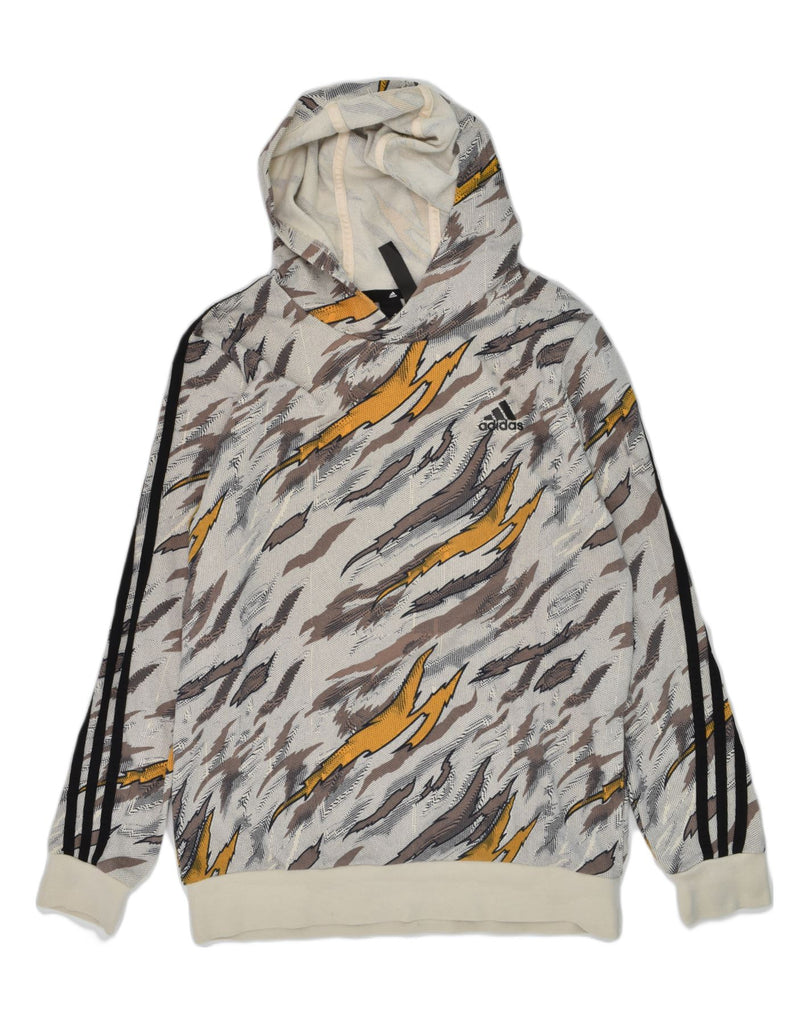 ADIDAS Boys Graphic Hoodie Jumper 13-14 Years Grey Geometric Cotton | Vintage Adidas | Thrift | Second-Hand Adidas | Used Clothing | Messina Hembry 