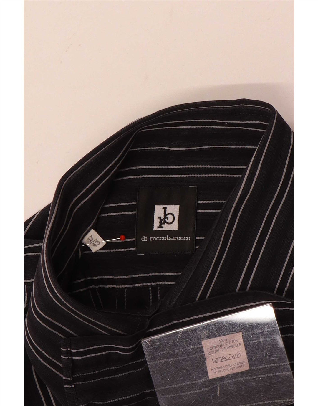 Roccobarocco Mens Shirt Size 43 17 XL Grey Striped Cotton