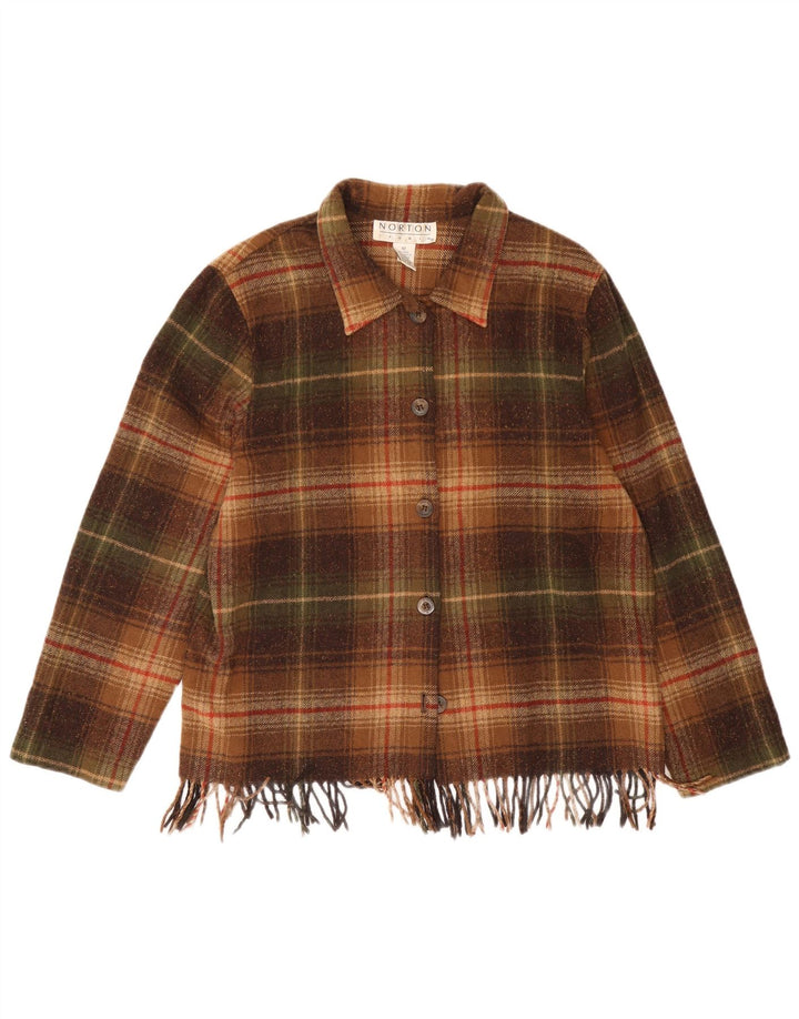 Vintage Womens Overshirt Flannel Shirt UK 12 Medium Brown Check Wool