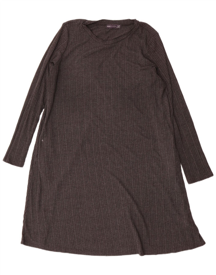 Marks & Spencer Womens Long Sleeve Jumper Dress UK 18 XL Grey Polyester