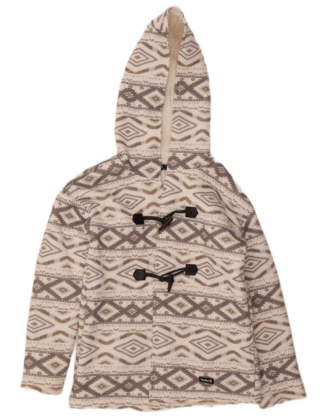 Hurley Womens Oversized Duffle Jacket UK 6 XS Grey Argyle/Diamond Aztec