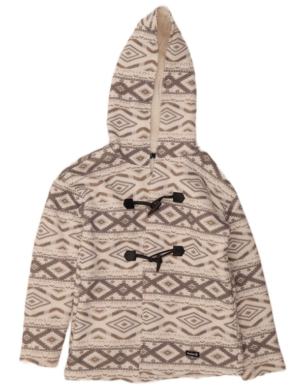 Hurley Womens Oversized Duffle Jacket UK 6 XS Grey Argyle/Diamond Aztec