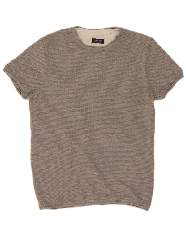 Zara Mens T-Shirt Top Medium Grey Cotton