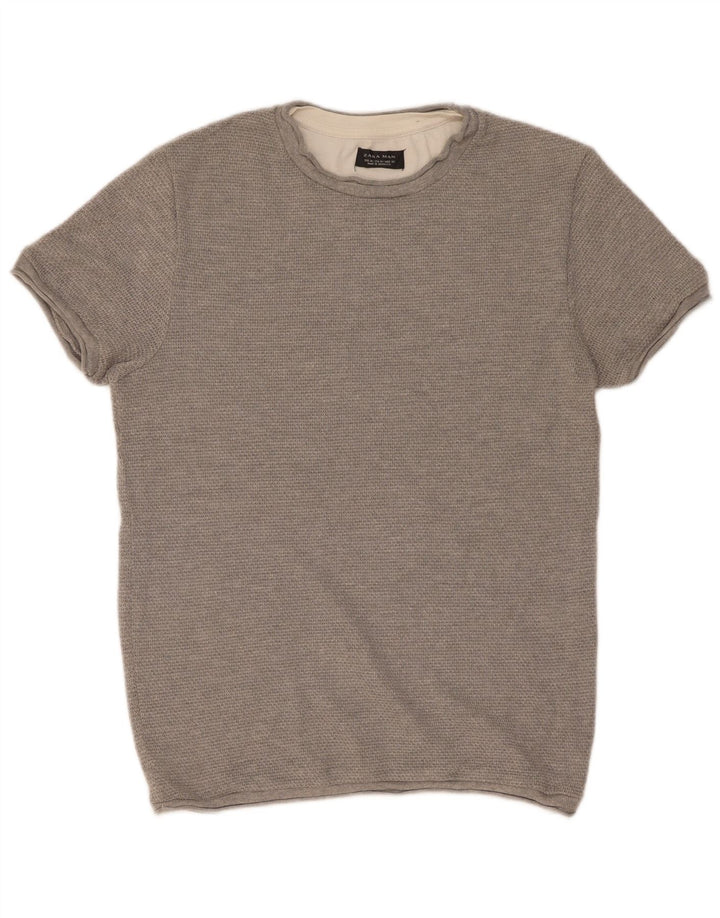 Zara Mens T-Shirt Top Medium Grey Cotton