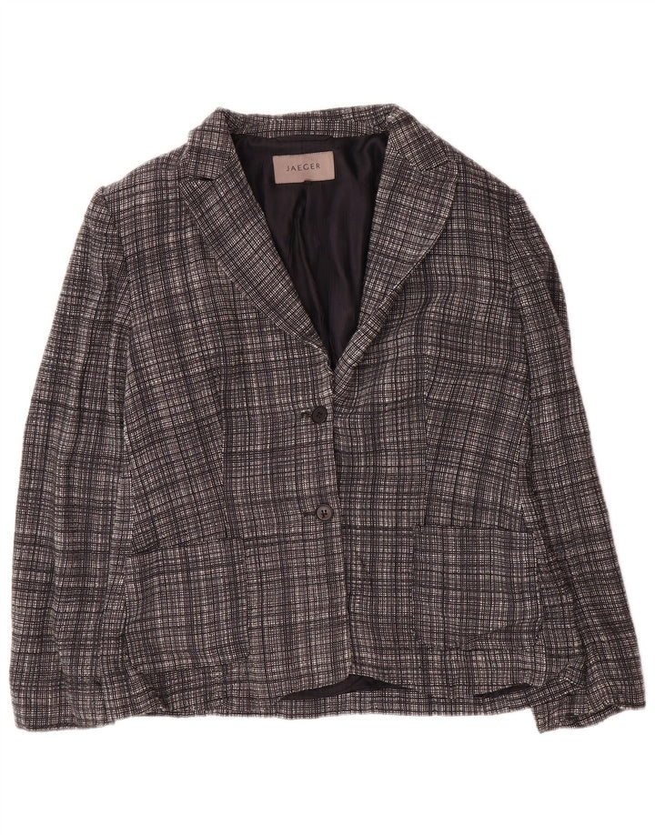 Jaeger Womens 2 Button Blazer Jacket UK 12 Medium Grey Check Wool
