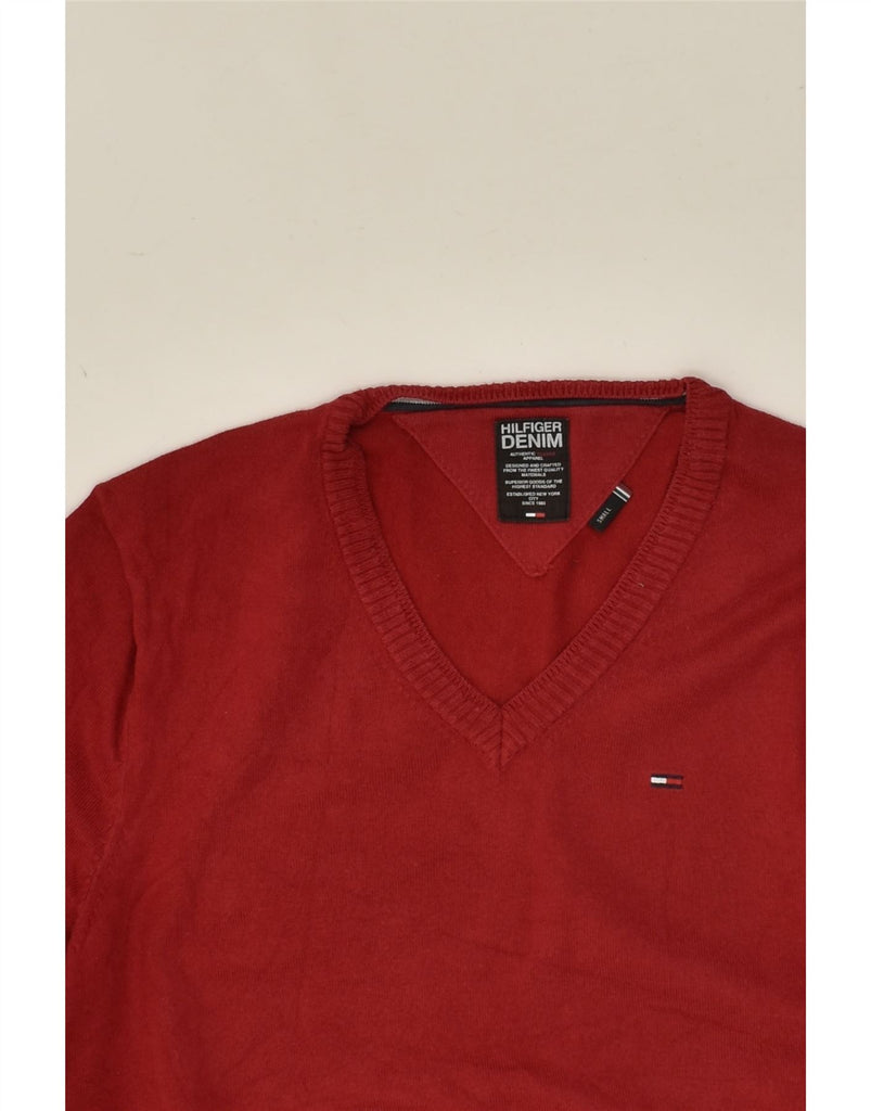 TOMMY HILFIGER Mens V-Neck Jumper Sweater Small Red | Vintage Tommy Hilfiger | Thrift | Second-Hand Tommy Hilfiger | Used Clothing | Messina Hembry 