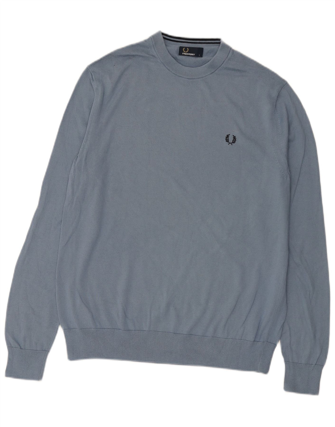 FRED PERRY Mens Crew Neck Jumper Sweater Large Blue Cotton
