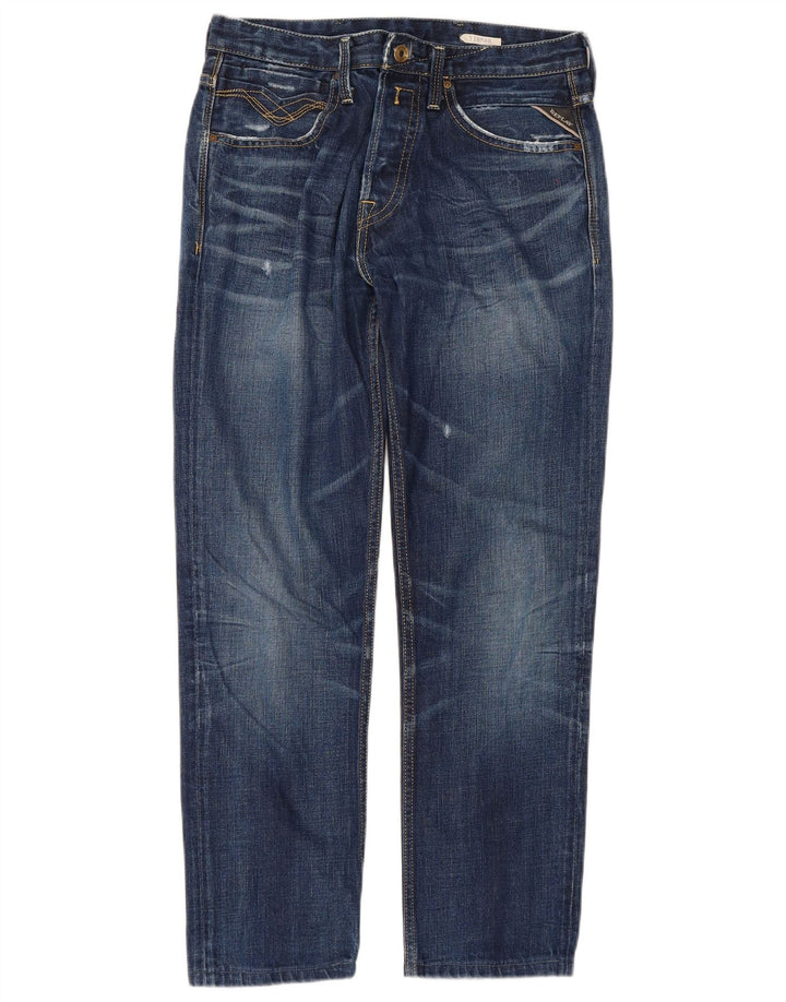 Replay Mens Tirmar Distressed Slim Jeans W30 L28 Blue Cotton
