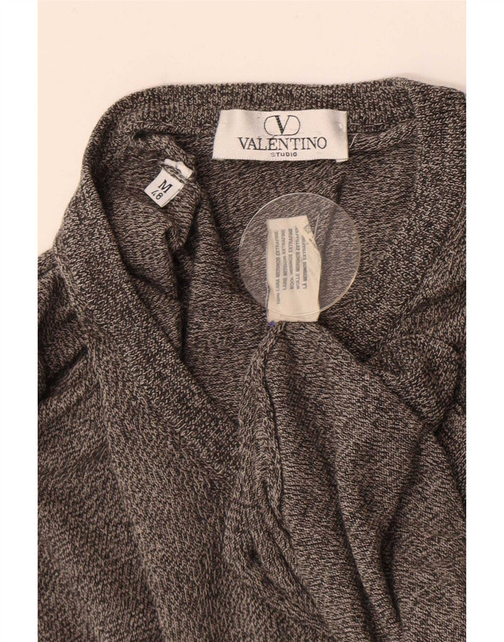 Valentino Mens V-Neck Jumper Sweater IT 48 Medium Grey Merino Wool