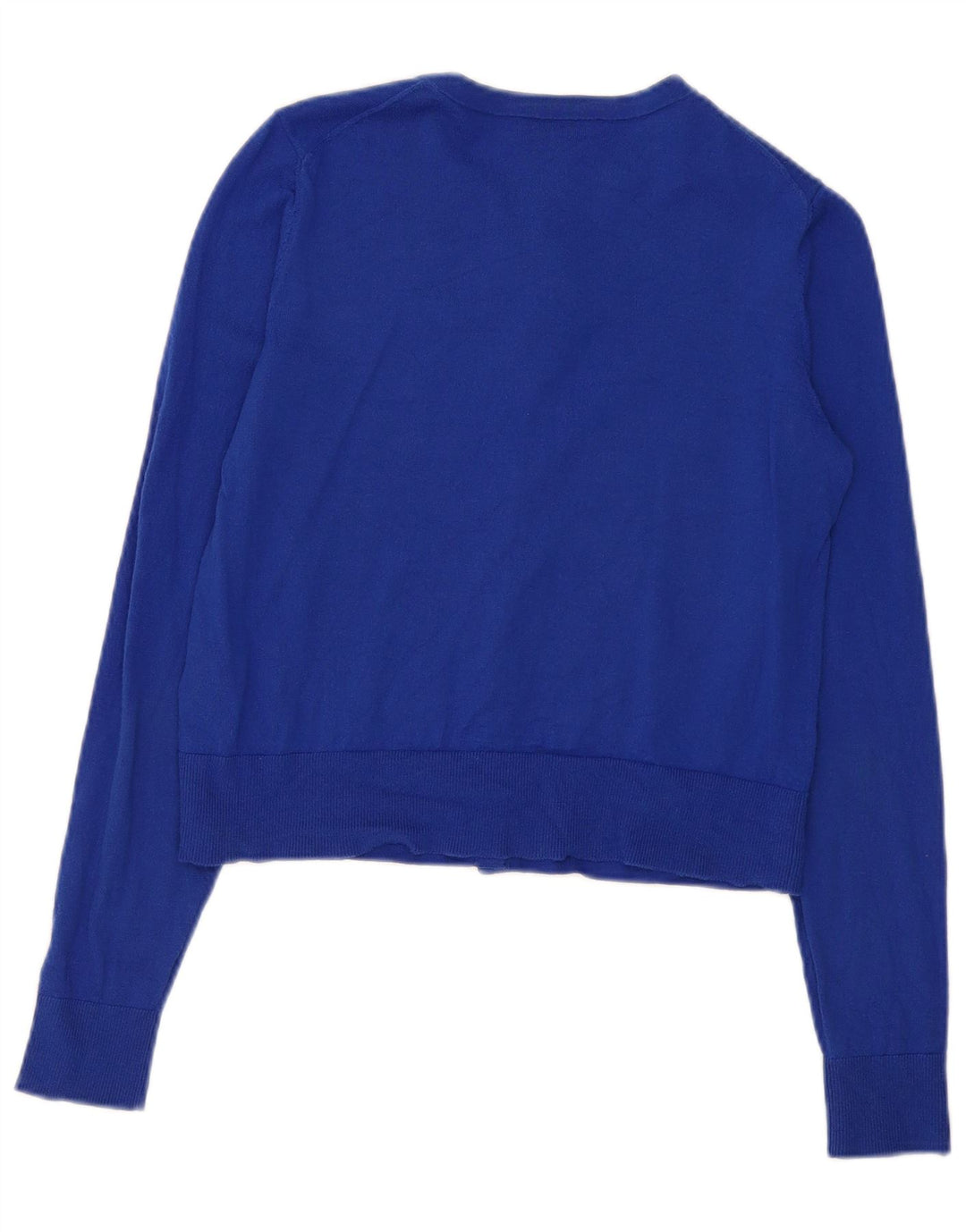 Hobbs Womens Crop Cardigan Sweater UK 12 Medium Blue Merino Wool