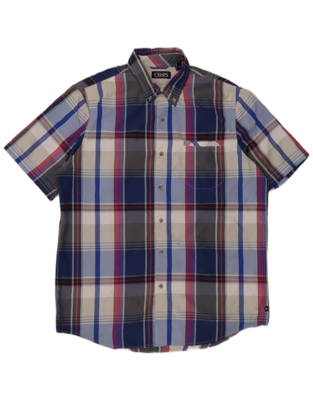 Chaps Mens Short Sleeve Shirt Large Blue Check Polyester