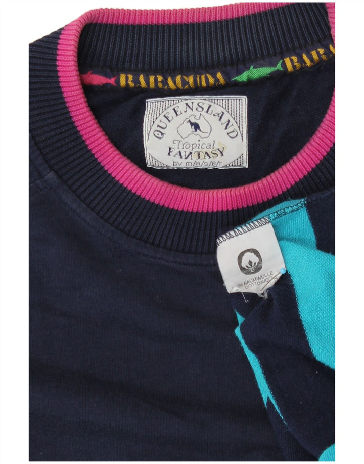 Vintage Mens Sweatshirt Jumper XL Navy Blue Striped Cotton