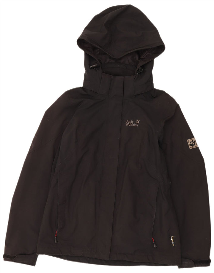 Jack Wolfskin Womens Hooded Oversized Rain Jacket UK 10 Small Black