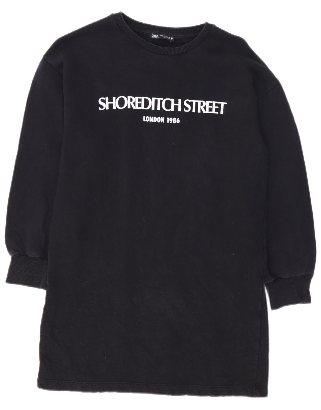 ZARA Womens Graphic Sweatshirt Jumper Dress UK 14 Medium Black Cotton