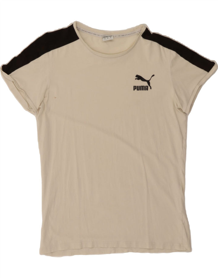 PUMA Womens T-Shirt Top UK 14 Medium Off White Colourblock Vintage Puma and Second-Hand Puma from Messina Hembry 