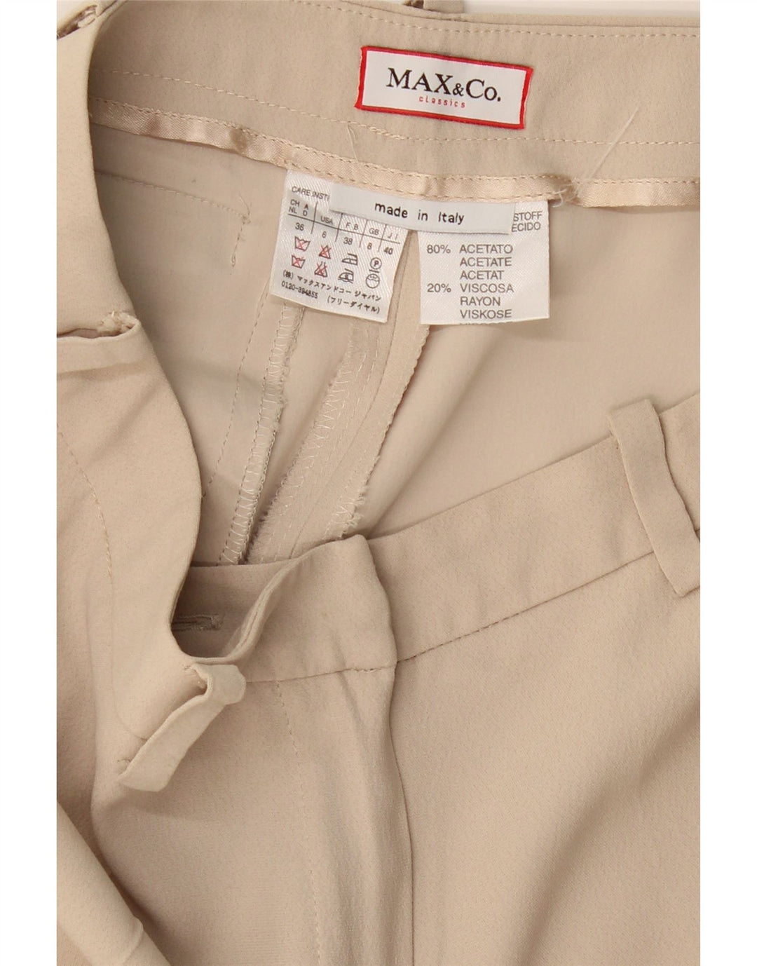 MAX & CO. Womens Wide Leg Casual Trousers UK 8 Small W26 L28 Beige Acetate