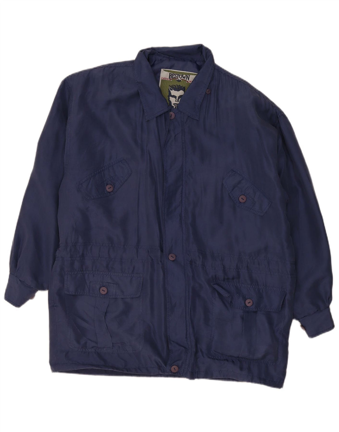 Vintage Mens Loose Fit Utility Jacket UK 36 Small Blue Silk