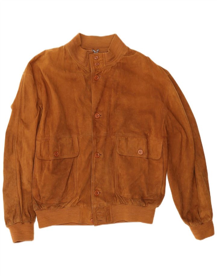 Vintage Mens Suede Bomber Jacket IT 54 2XL Brown Leather