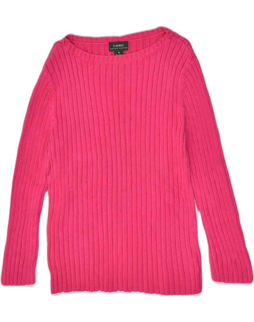 RALPH LAUREN Womens Boat Neck Jumper Sweater UK 18 XL Pink Cotton | Vintage Ralph Lauren | Thrift | Second-Hand Ralph Lauren | Used Clothing | Messina Hembry 