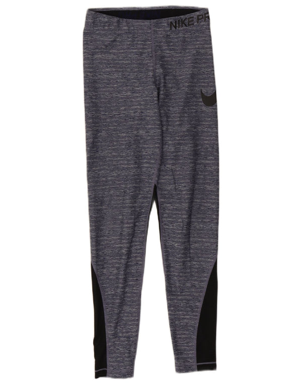 Nike Womens Dri Fit Graphic Leggings UK 8 Small Navy Blue Colourblock