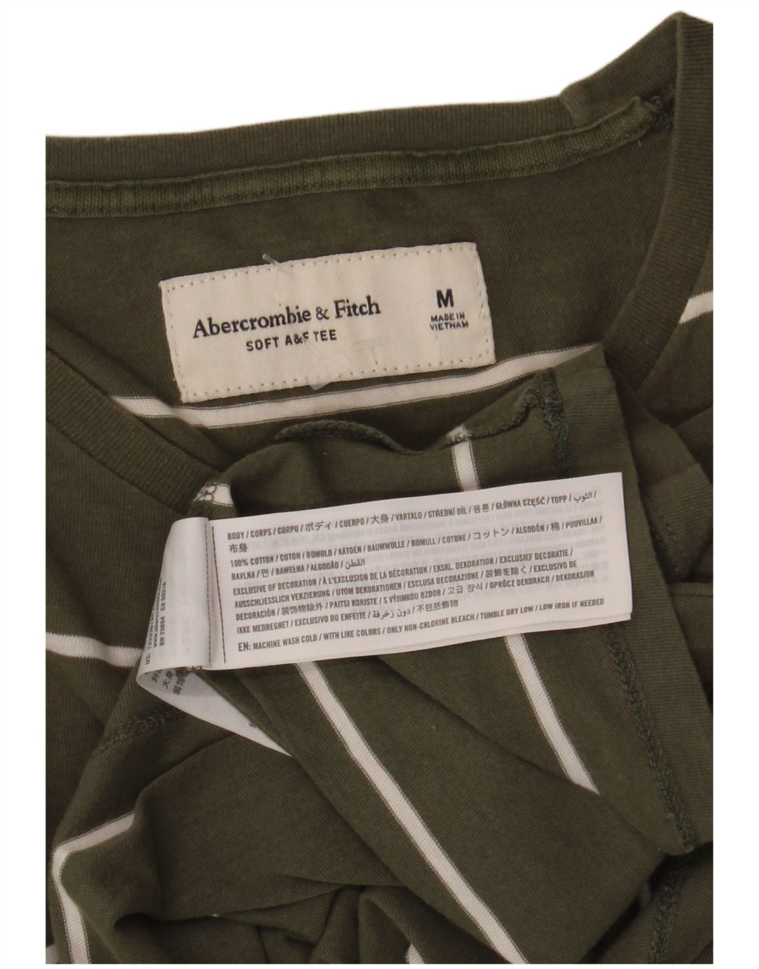 Abercrombie & Fitch Mens T-Shirt Top Medium Khaki Striped Cotton