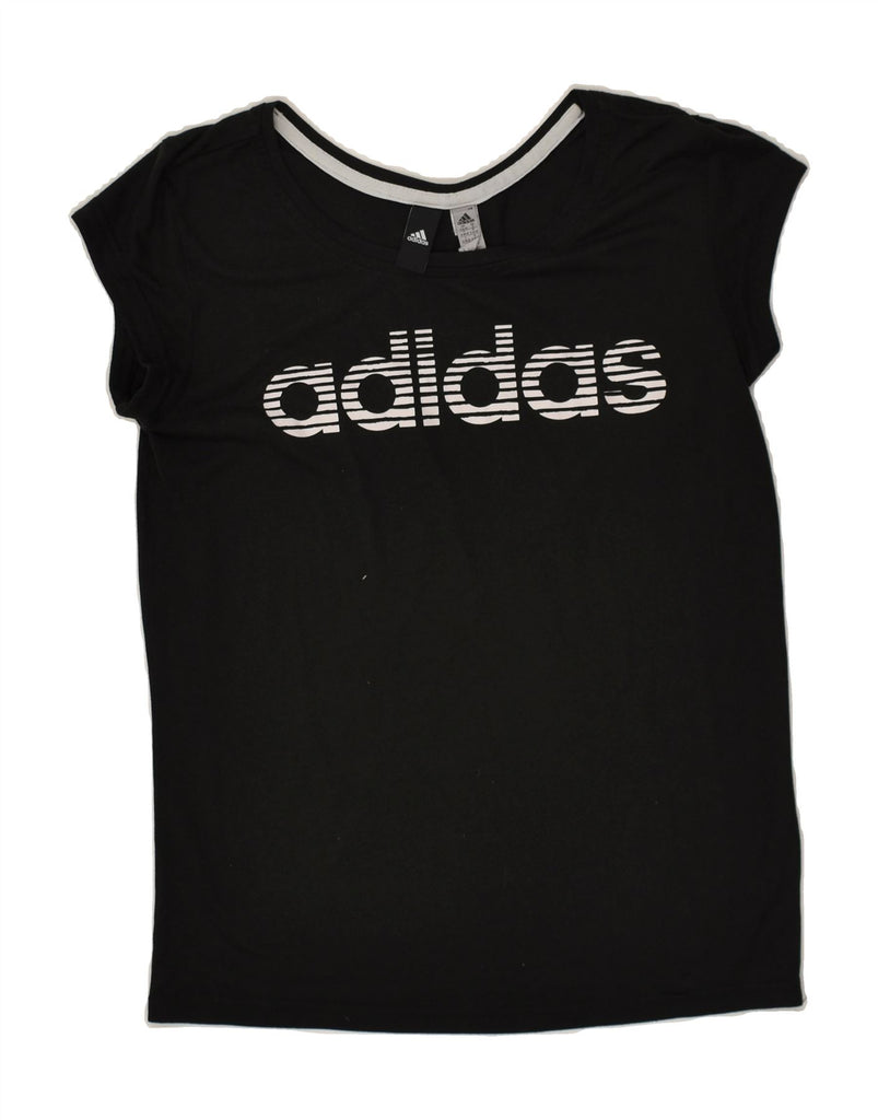 ADIDAS Womens Graphic T-Shirt Top UK 8/10 Small Black Polyester | Vintage Adidas | Thrift | Second-Hand Adidas | Used Clothing | Messina Hembry 