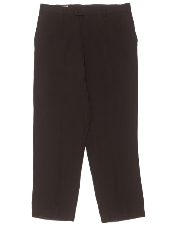 Angelo Litrico Mens Straight Suit Trousers IT 52 XL W38 L32 Black Pinstripe